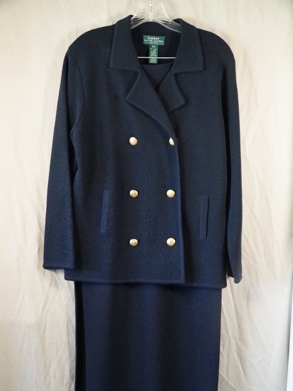 Vintage Lauren by Ralph Lauren navy merino blazer+skirt